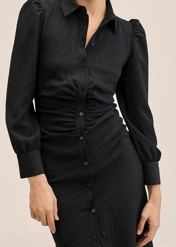 Mango Düğmeli Siyah Uzun Kollu Ofis Elbisesi slim kalem - Görsel 4