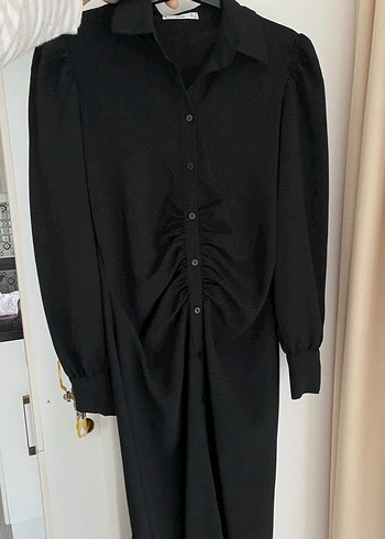 Mango Düğmeli Siyah Uzun Kollu Ofis Elbisesi slim kalem - Görsel 6