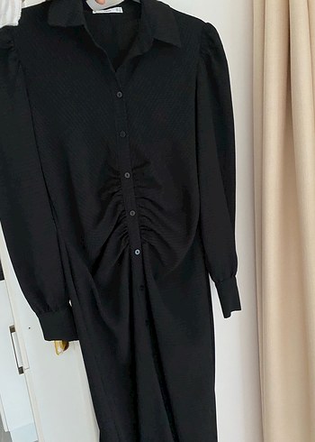 Mango Düğmeli Siyah Uzun Kollu Ofis Elbisesi slim kalem - Görsel 7