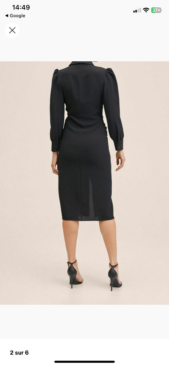 Mango Düğmeli Siyah Uzun Kollu Ofis Elbisesi slim kalem - Görsel 3