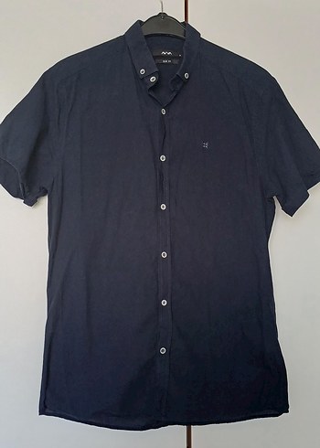 Erkek Lacivert Kısa Kollu Denim Gömlek