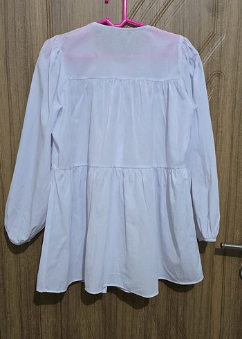 Düğmeli Beyaz Kadın Keten Gömlek - Görsel 2