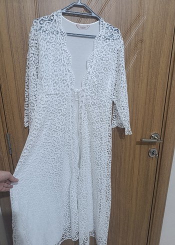 Kadın Beyaz Nakışlı Bohem Uzun sabahlık - Görsel 3