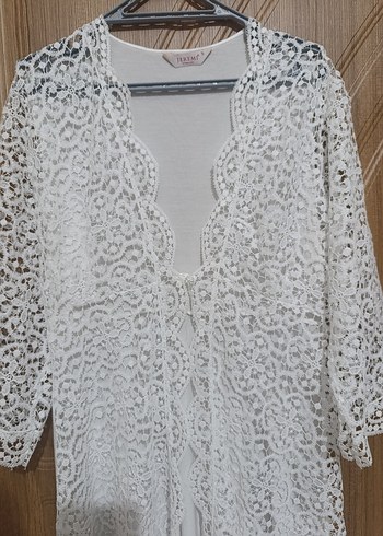 Kadın Beyaz Nakışlı Bohem Uzun sabahlık - Görsel 5