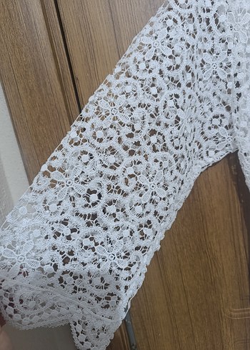 Kadın Beyaz Nakışlı Bohem Uzun sabahlık - Görsel 2