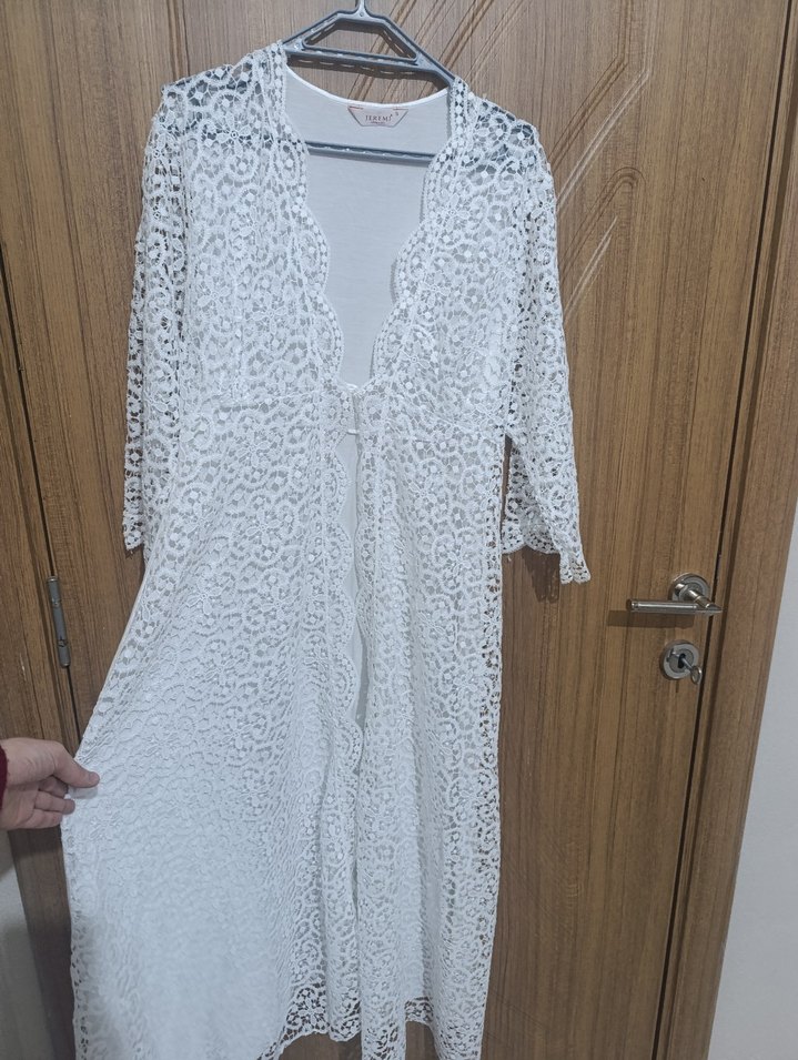 Kadın Beyaz Nakışlı Bohem Uzun sabahlık - Görsel 3