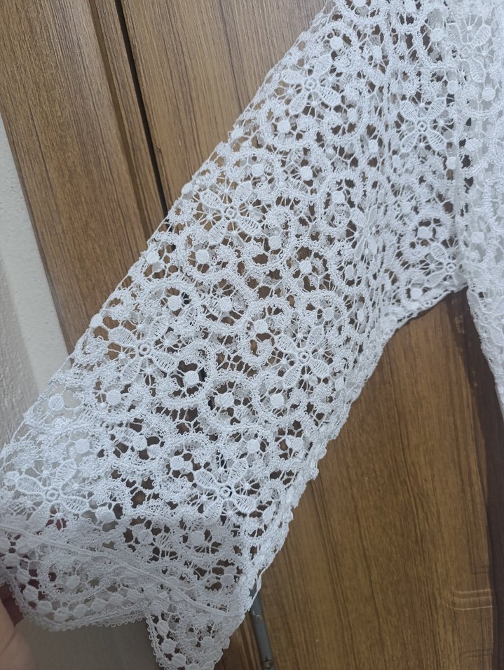 Kadın Beyaz Nakışlı Bohem Uzun sabahlık - Görsel 2