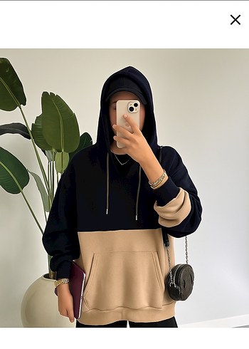 Kapüşonlu Oversize Renk Bloklu Sweatshirt