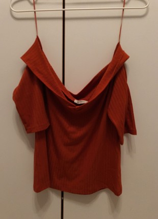 Zara Kiremit rengi düşük omuzlu triko 