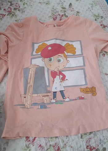 Kız Çocuk Uzun Kollu Baskılı Pembe Tişört