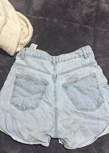 Kadın Mavi Mini Rahat Kesim Kot Şort - Görsel 4