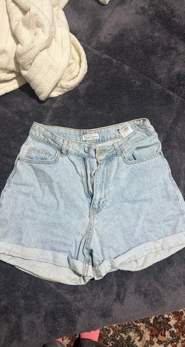 Kadın Mavi Mini Rahat Kesim Kot Şort - Görsel 2