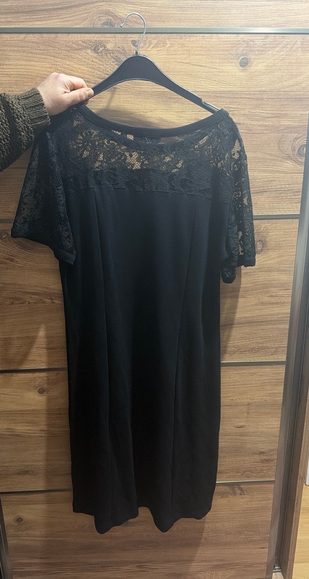 Dantel Detaylı Siyah Midi Elbise - Görsel 2