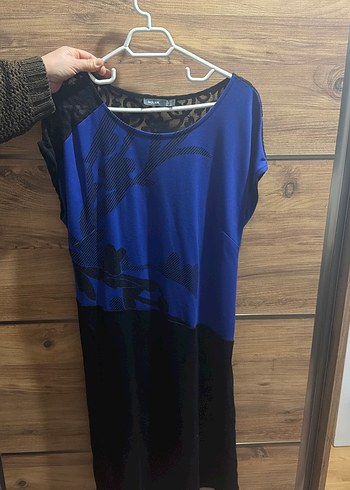 Mavi Siyah Baskılı Salaş Elbise - Görsel 2