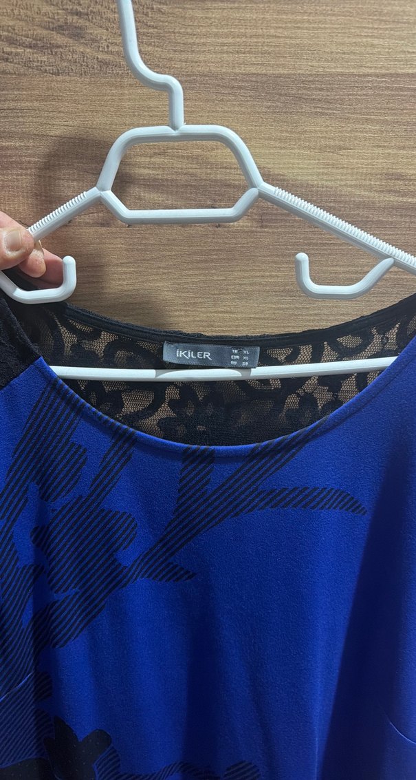 Mavi Siyah Baskılı Salaş Elbise - Görsel 3