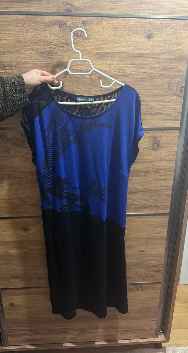 Mavi Siyah Baskılı Salaş Elbise - Görsel 2