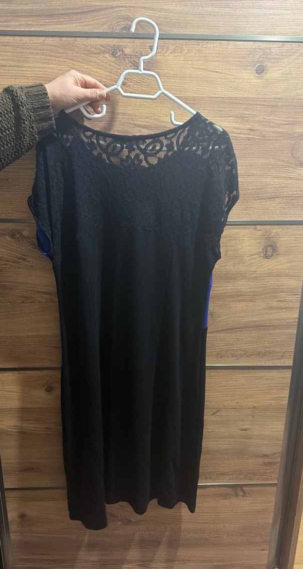 Mavi Siyah Baskılı Salaş Elbise - Görsel 4