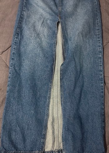 Düğmeli Yırtmaçlı Uzun Kot Etek - Görsel 2