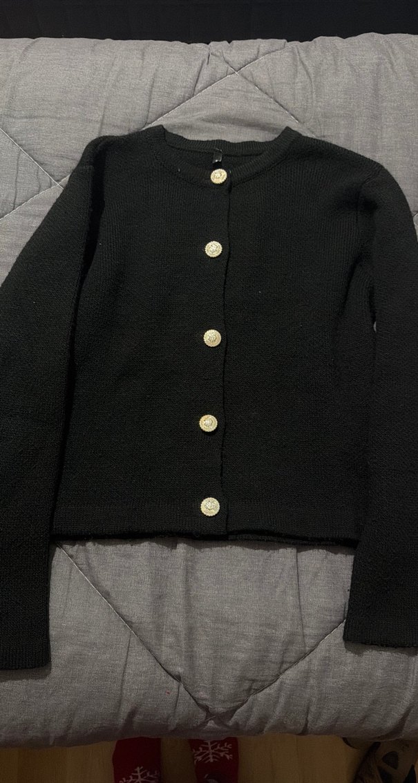 Düğmeli Siyah Kadın Hırka - Görsel 2