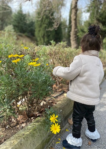 Kürklü Yakalı Kız Çocuk Gri Mont - Görsel 2