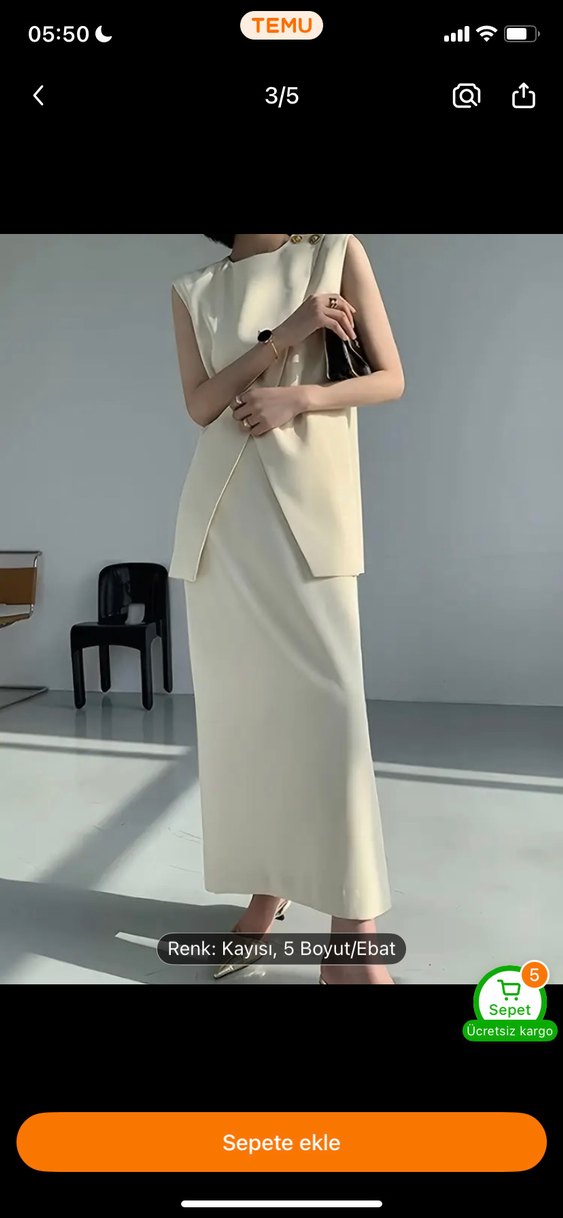 Krem iki parça Uzun Kadın takımı - Görsel 3