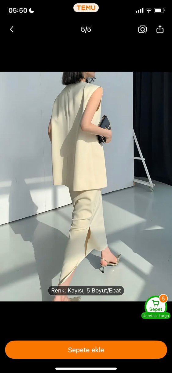 Krem iki parça Uzun Kadın takımı - Görsel 5