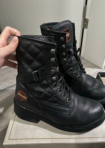 Siyah Deri Tokalı Biker Bot