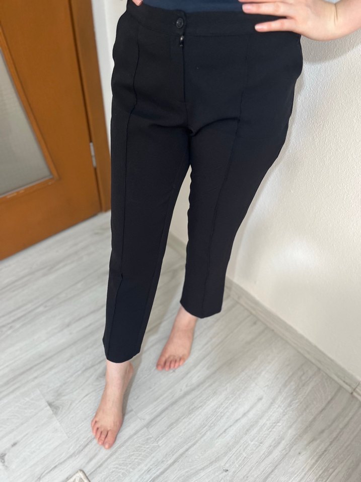 Siyah Midi Kadın Kumaş Pantolon - Görsel 4