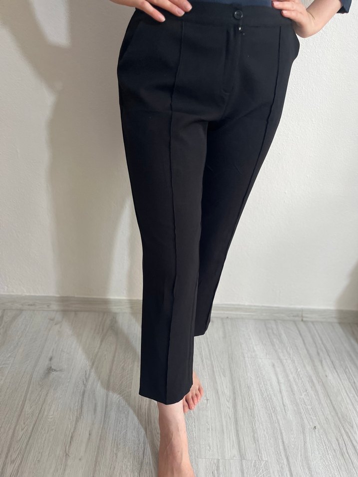 Siyah Midi Kadın Kumaş Pantolon - Görsel 3