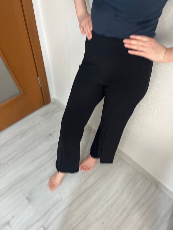 Siyah Midi Kadın Kumaş Pantolon - Görsel 3