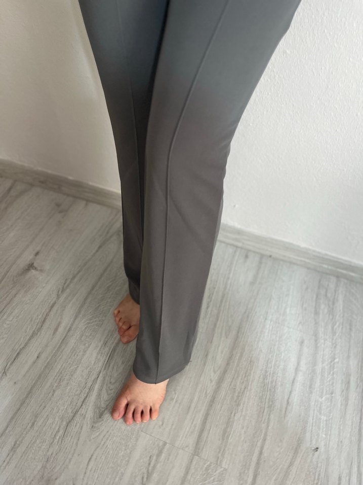 Düğmeli Gri Kadın Kumaş Pantolon - Görsel 2