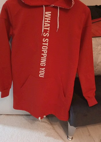 Kadın Kırmızı Kapüşonlu tunik sweat