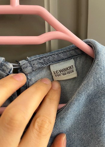 LC Waikiki Kız Çocuk Denim Elbise, Fırfırlı Yaka, Kısa Kollu