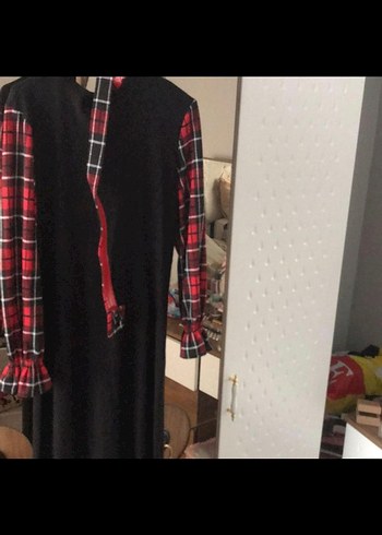 Diğer Düğmeli Siyah Uzun Kollu Uzun Elbise