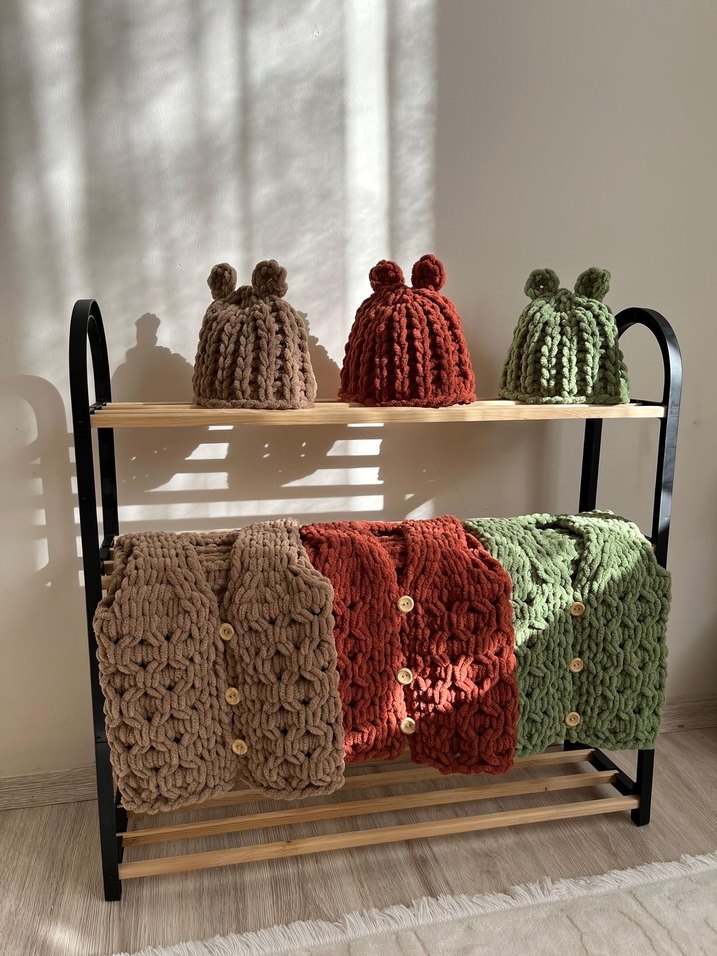 Puffy El Örgüsü Bebek Yeleği - Görsel 4