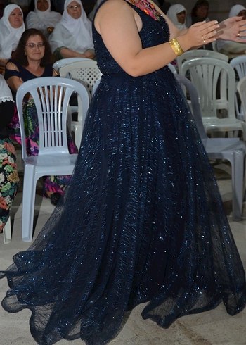 Parıltılı Lacivert Uzun Abiye Elbise - Görsel 2