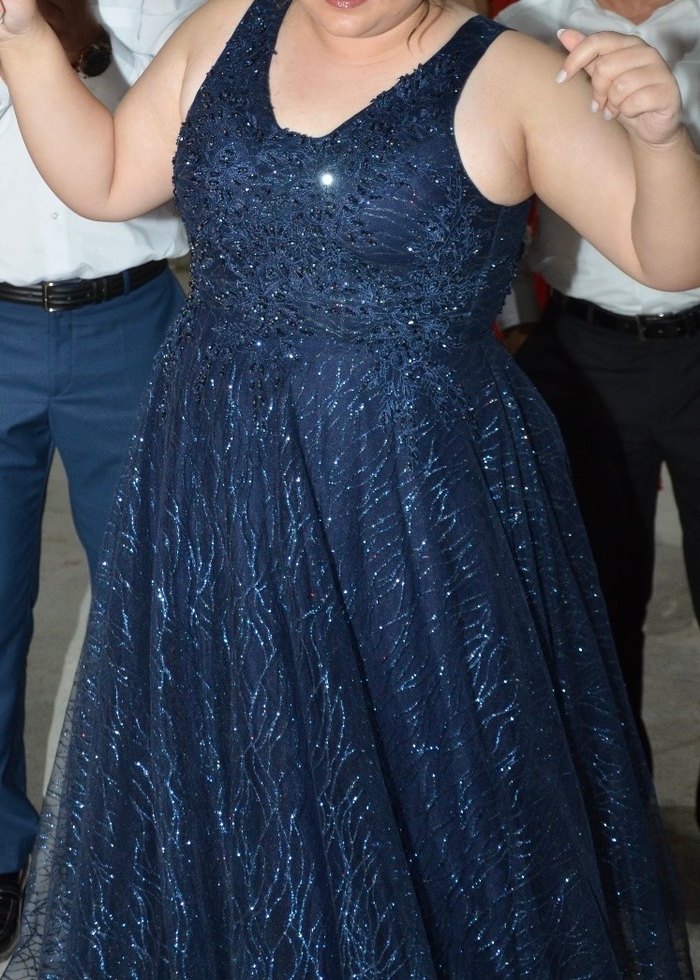 Parıltılı Lacivert Uzun Abiye Elbise - Görsel 3