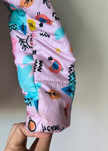 Kız Çocuk Pembe Baskılı Fermuarlı Mont - Görsel 6