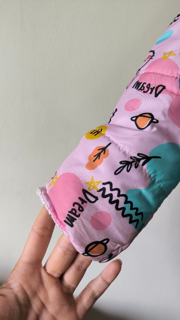 Kız Çocuk Pembe Baskılı Fermuarlı Mont - Görsel 5