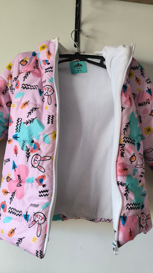 Kız Çocuk Pembe Baskılı Fermuarlı Mont - Görsel 2