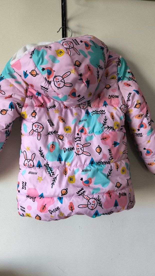 Kız Çocuk Pembe Baskılı Fermuarlı Mont - Görsel 4