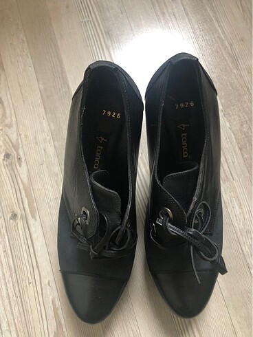 38 Beden Tanca deri siyah -lacivert platform ince topuk kadın ayakkabısı