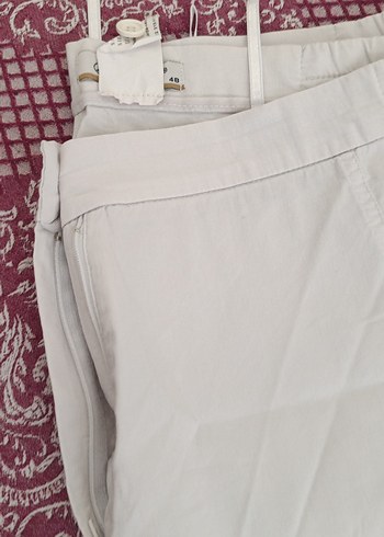 48 Beden Kadın Beyaz Regular Fit Pamuklu Kumaş Pantolon