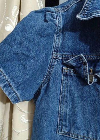 Kısa Kollu Lacivert Denim Tulum - Görsel 3