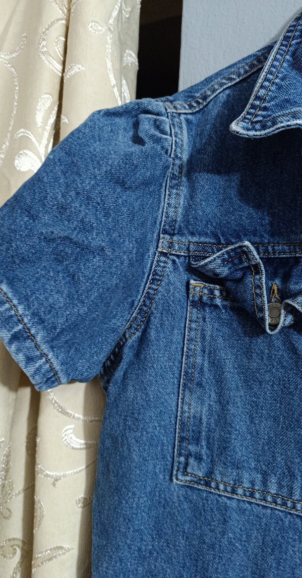 Kısa Kollu Lacivert Denim Tulum - Görsel 3