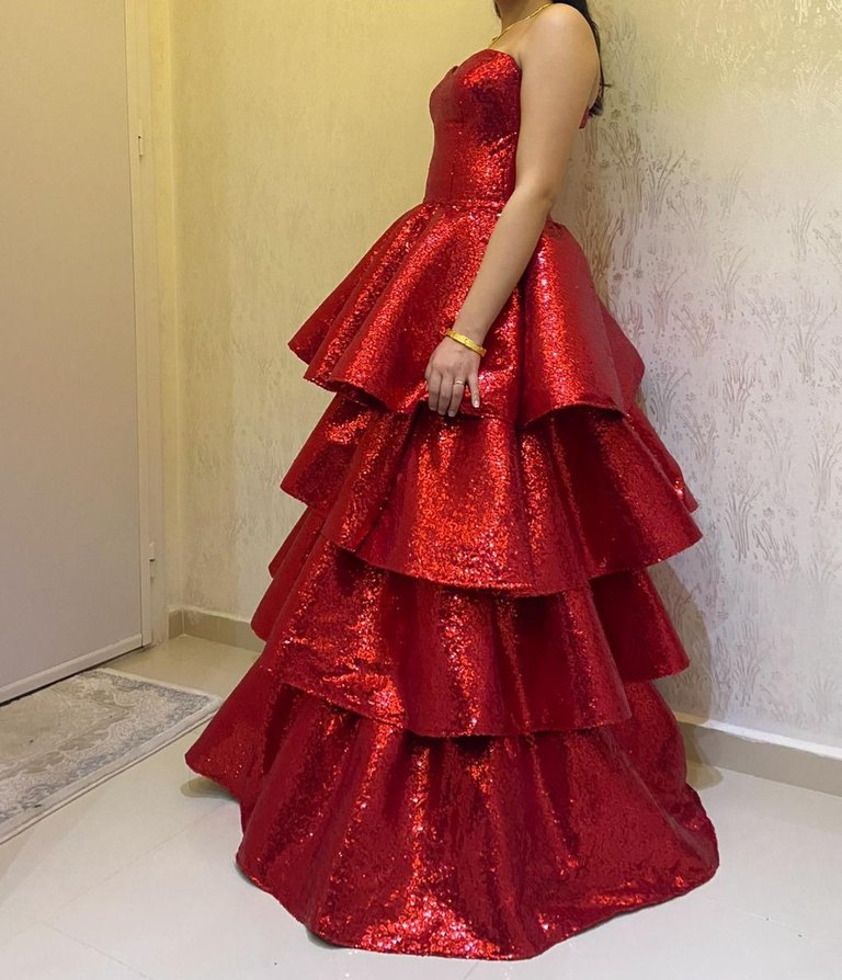 Parlak Kırmızı Straplez Uzun Abiye Elbise - Görsel 2