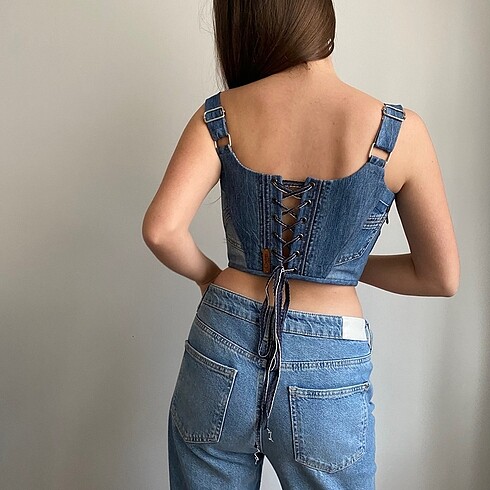 m Beden Denim Korse Büstiyer