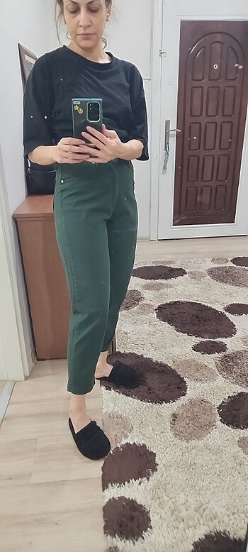 Koyu yesil mom jean