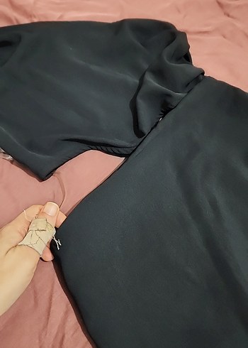 Siyah Uzun Drapeli Straplez Elbise - Görsel 4