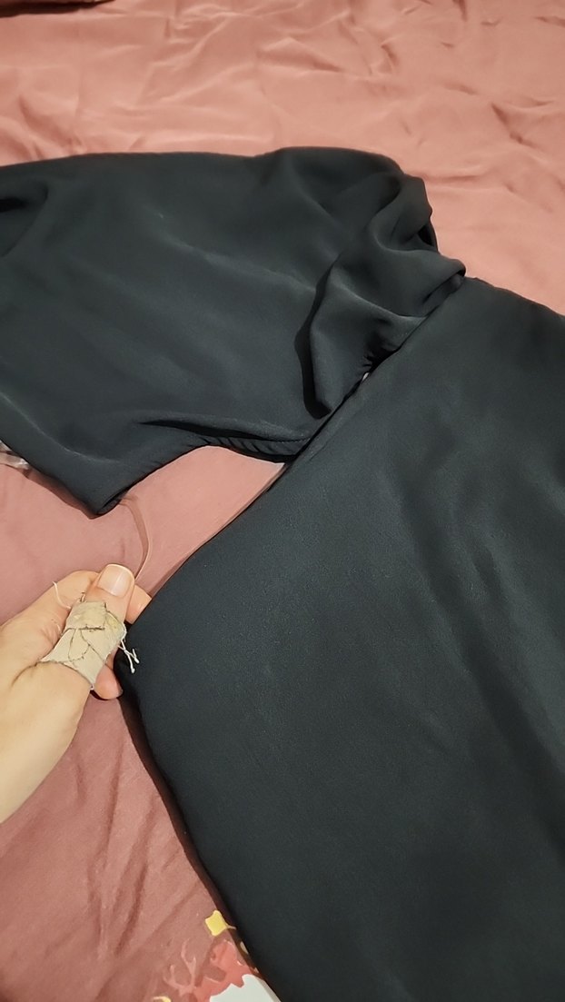 Siyah Uzun Drapeli Straplez Elbise - Görsel 4